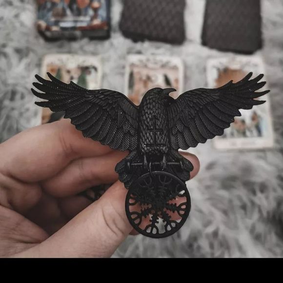 Black titanium raven Crow hair clip boho punk goth large wing span about 5in new - Picture 5 of 10